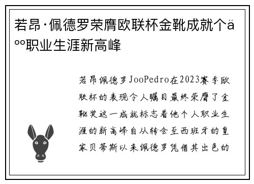 若昂·佩德罗荣膺欧联杯金靴成就个人职业生涯新高峰